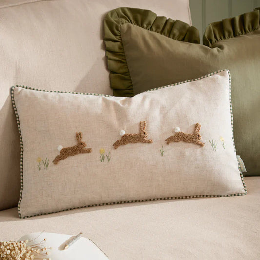 Ramble Hares Tufted Cushion Sage