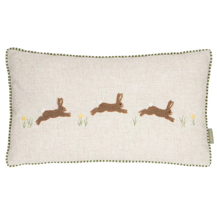 Ramble Hares Tufted Cushion Sage