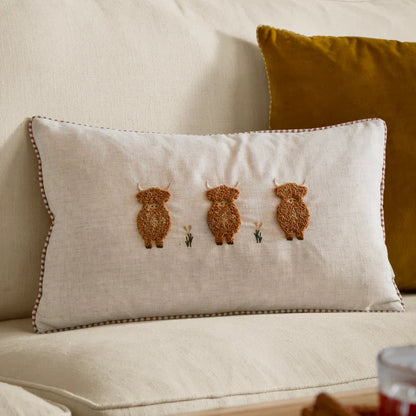 Ramble Highland Cow Tufted Cushion Ginger