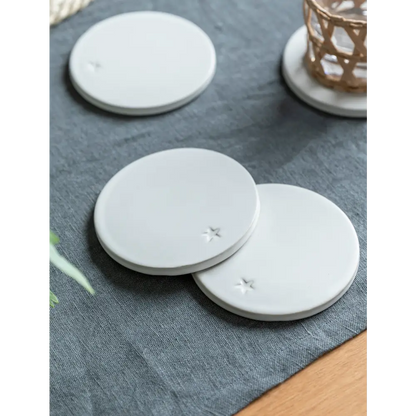 Round Coasters Ceramic Set of 4 White