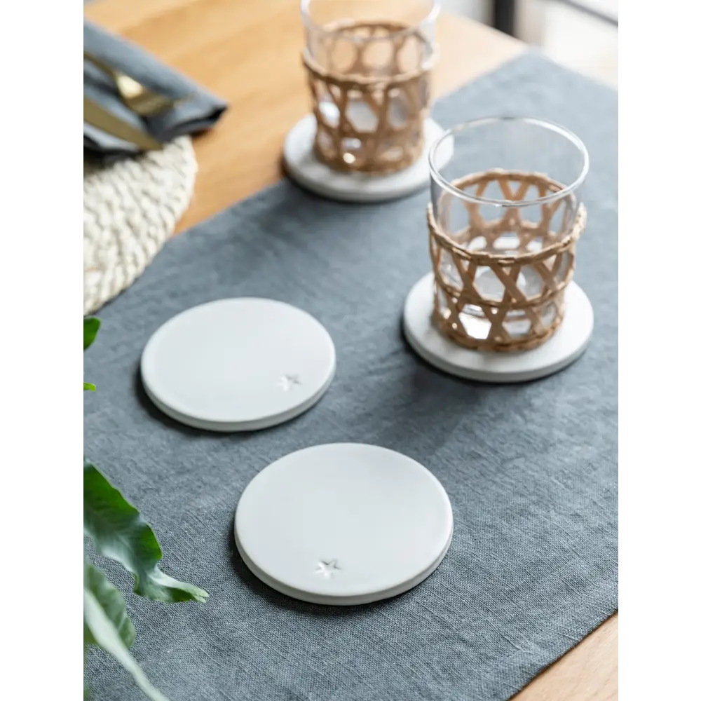 Round Coasters Ceramic Set of 4 White