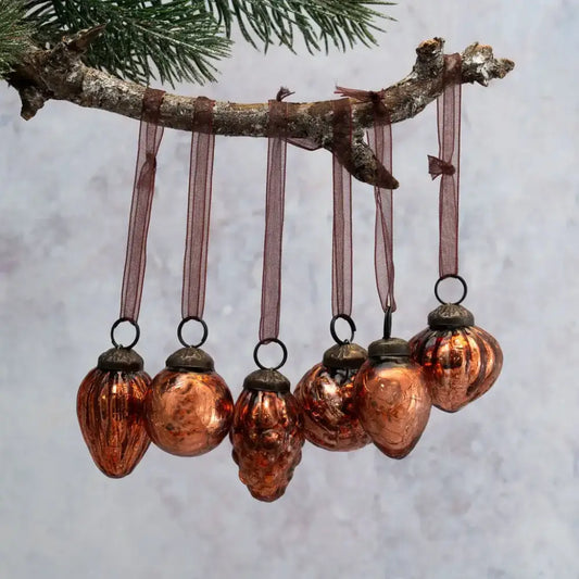 Set of 6 Small Mixed Design 1’’ Russet Crackle Glass Baubles