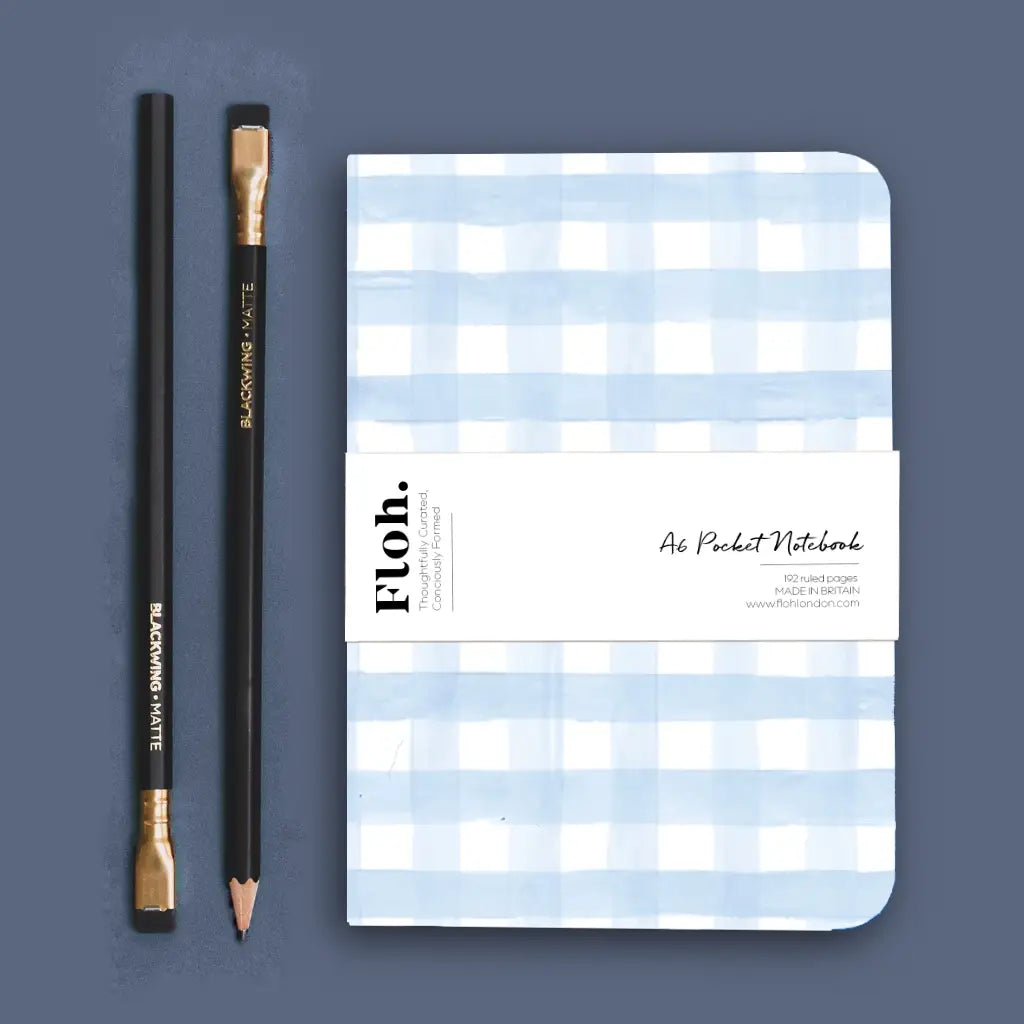 Sky Blue (Gingham) A6 Pocket Lined Notebook