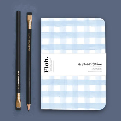 Sky Blue (Gingham) A6 Pocket Lined Notebook