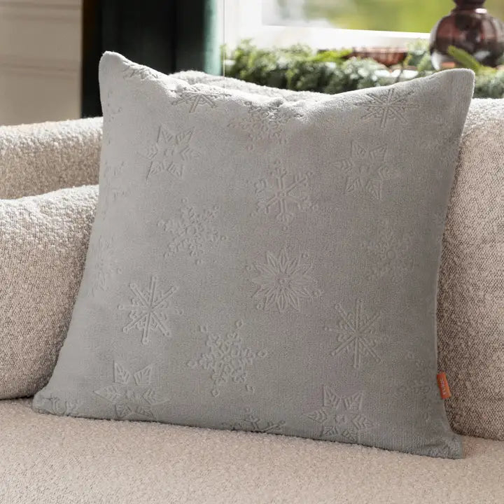 Snowflakes Faux Fur Cushion Grey