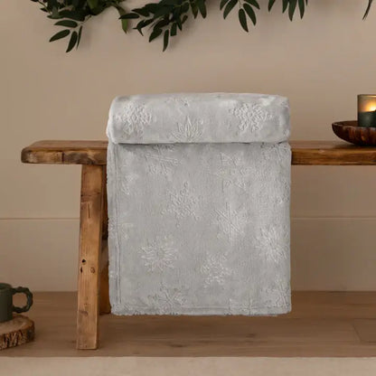 Snowflakes Soft Flannel Fleece Throw Grey