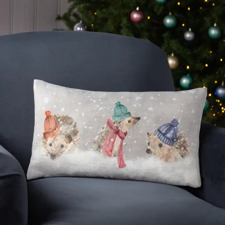 Snowy Hedgehogs Christmas Cushion