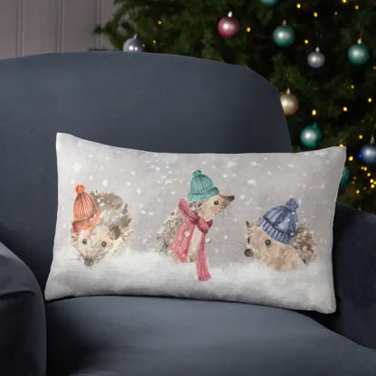 Snowy Hedgehogs Christmas Cushion