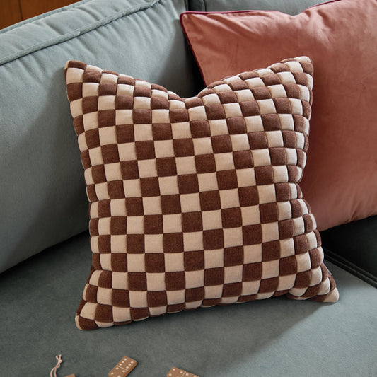 Softie Checkerboard Quilted Cushion Chocolate/Sand