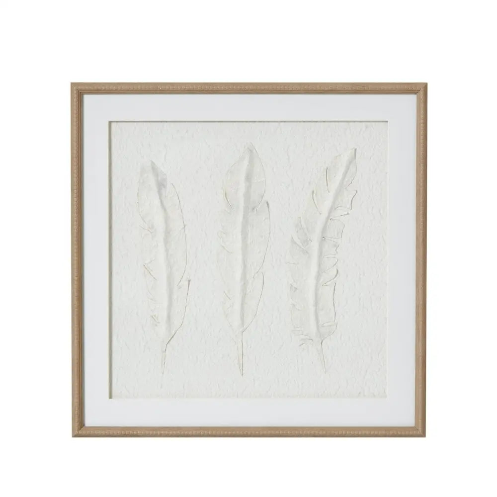 Solli White Feathers Art Mounted In Beaded Frame