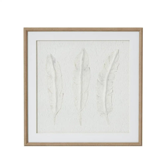 Solli White Feathers Art Mounted In Beaded Frame