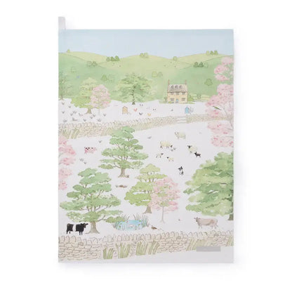 Spring Cottage Scene Tea Towel image 0