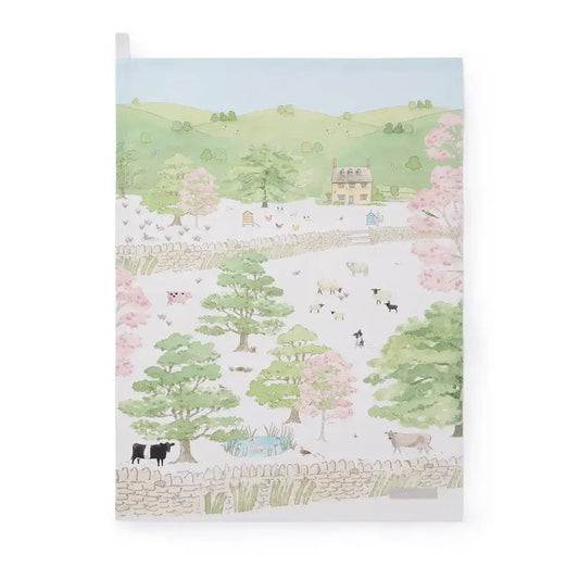 Spring Cottage Scene Tea Towel image 0