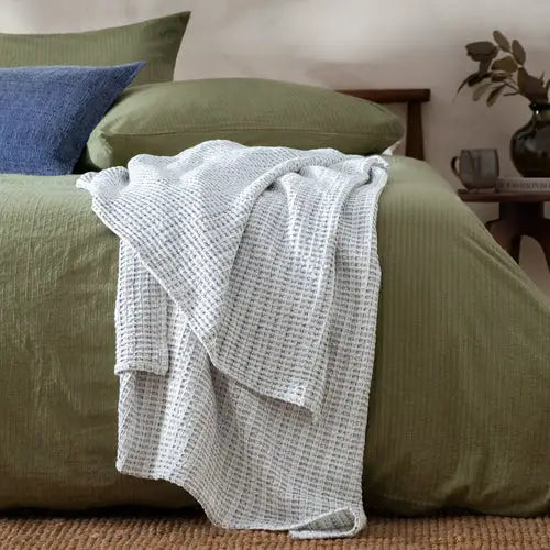 Waffle Textured 100% Cotton Bedspread Dusk Blue image 3