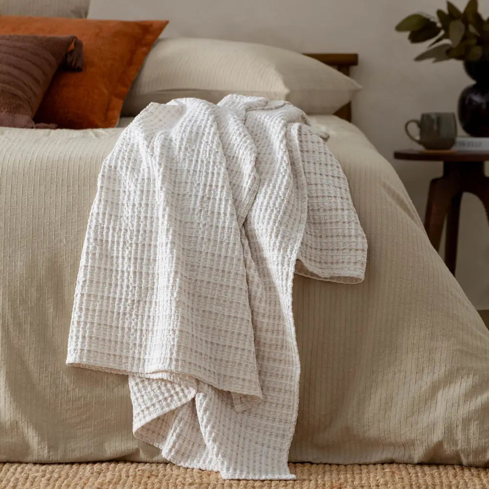 Waffle Textured 100% Cotton Bedspread Natural image 1