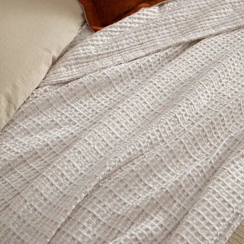 Waffle Textured 100% Cotton Bedspread Natural image 3