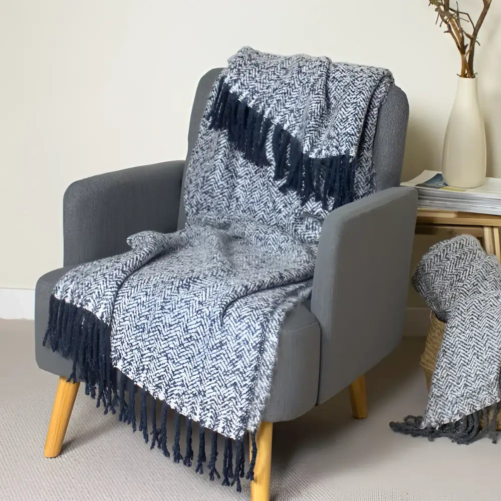 Weaver Herringbone Throw Navy image 1