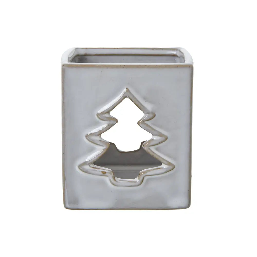 White Ceramic Tree Cut-Out Square Tealight Holder