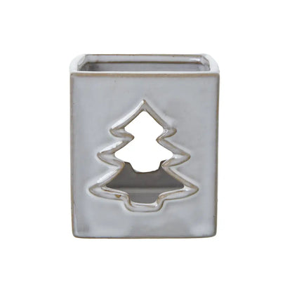 White Ceramic Tree Cut-Out Square Tealight Holder
