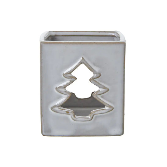 White Ceramic Tree Cut-Out Square Tealight Holder