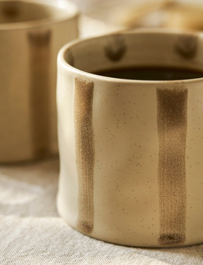 Woolstone Striped Mugs Set of 2 Truffle