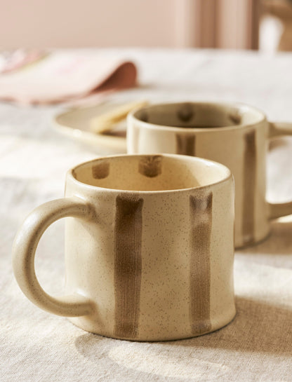 Woolstone Striped Mugs Set of 2 Truffle