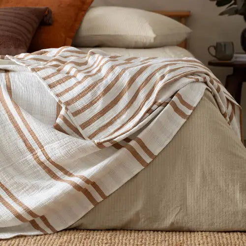 Woven Stripe 100% Cotton Bedspread Cinnamon image 2
