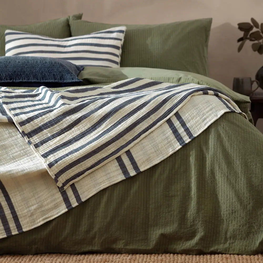 Woven Stripe 100% Cotton Bedspread Dusk Blue image 1