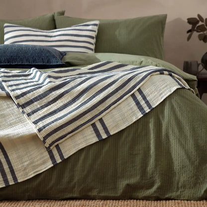 Woven Stripe 100% Cotton Bedspread Dusk Blue image 1